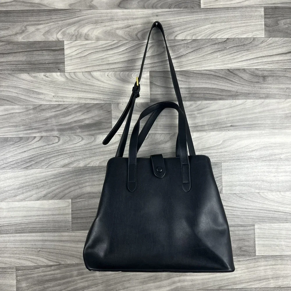 Fawn Design The Satchel Diaper Bag Women's Purse Black Vegan Leather‎ Large